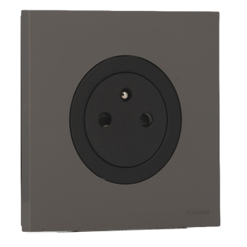 SCHNEIDER Odace Prise de courant 2P+T affleurante noir onyx et plaque simple gris basalte