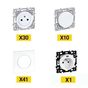 EUROHM Square lot de 30 prises + 10 va-et-vient + 41 plaques simples blanc + 1 prise 2P+T + USB type C offerte