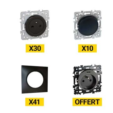 EUROHM SQUARE Pack Starter 30 prises + 10 va et vient + 41 plaques simples anthracite + 1 prise de courant 2P+T USB offerte