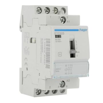 HAGER Contacteur Jour / Nuit 25A 3F/NO triphasé 2 modules - ETC325