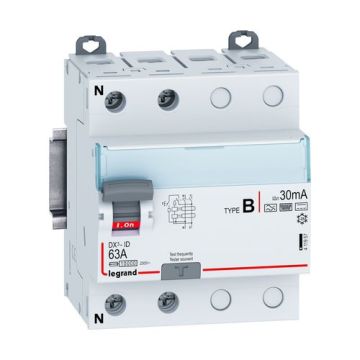 Interrupteur différentiel LEGRAND DX3 tétrapolaire 63A 30mA type B 4 modules 400V