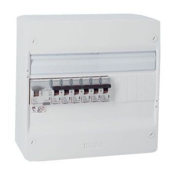 Tableau électrique pré-équipé auto 1 rangée 1ID 63A 6 disjoncteurs assemblés par 123elec avec composants Legrand