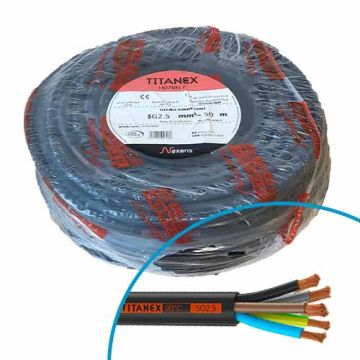 Couronne de 50m de câble électrique H07RN-F 5G2,5mm² Nexans Titanex