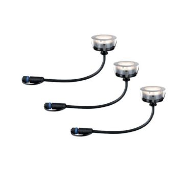 PAULMANN Kit de 3 spots LED extérieurs encastrés de sol rond Plug & Shine IP67 24V 2W 50lm 3000K argent - 93692