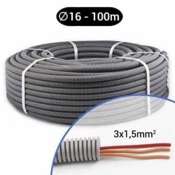 Gaine électrique ICTA préfilée 3G1.5 O/O/R D16 PROFIFLEX - Couronne de 100m
