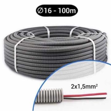 Gaine électrique ICTA préfilée 2x1.5 R/N D16 - PROFIFLEX Couronne de 100m