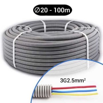 Gaine électrique ICTA préfilée 3G2.5 D20 R/B/VJ - Couronne de 100m
