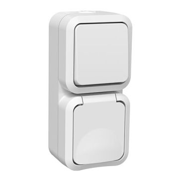 QUARX Aquapro Interrupteur va et vient + prise 2P+T vertical étanche complet blanc IP55 - 9662