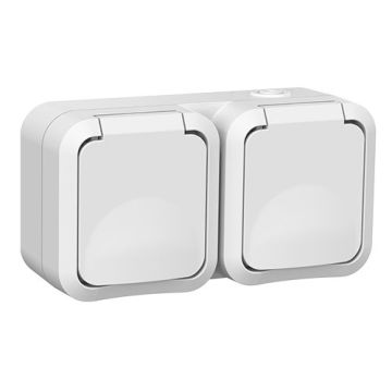QUARX Aquapro Double prise de courant 2P+T horizontal étanche complet blanc IP55 - 9664