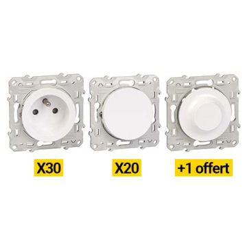 30 prises de courant + 20 va et vient + variateur offert Schneider Odace