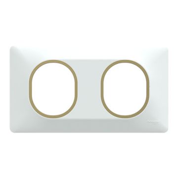 SCHNEIDER Ovalis Plaque double horizontal blanc avec bague effet laiton - S320704D