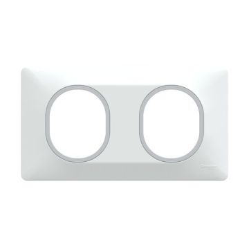 SCHNEIDER Ovalis Plaque double horizontal blanc avec bague effet argent chromé - S320704F