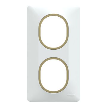 SCHNEIDER Ovalis Plaque double vertical blanc avec bague effet laiton - S320724D