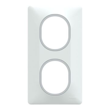 SCHNEIDER Ovalis Plaque double vertical blanc avec bague effet argent chromé - S320724F