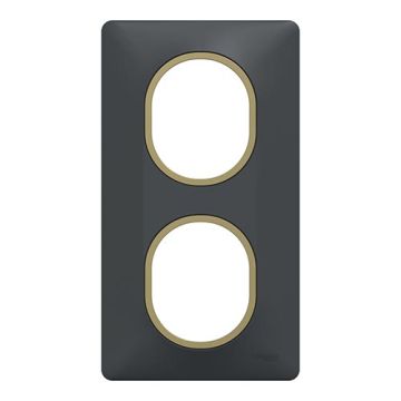 SCHNEIDER Ovalis Plaque double vertical anthracite bague effet laiton - S340724E