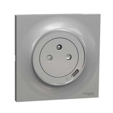 SCHNEIDER Odace Prise de courant 2P+T + USB Type-C affleurante complète aluminium