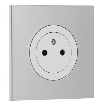 SCHNEIDER Odace Prise de courant 2P+T affleurante blanc craie et plaque simple aluminium