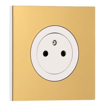SCHNEIDER Odace Prise de courant 2P+T affleurante blanc craie et plaque simple laiton