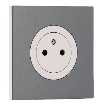 SCHNEIDER Odace Prise de courant 2P+T affleurante blanc craie et plaque simple titane