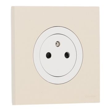 SCHNEIDER Odace Prise de courant 2P+T affleurante blanc craie et plaque simple beige sable 