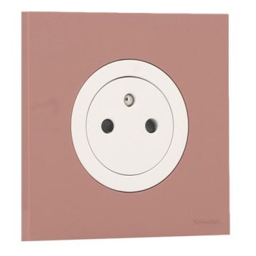 SCHNEIDER Odace Prise de courant 2P+T affleurante blanc craie et plaque simple rose grenat 