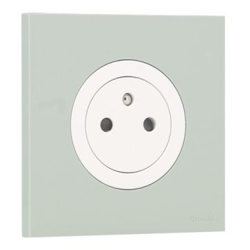 SCHNEIDER Odace Prise de courant 2P+T affleurante blanc craie et plaque simple vert jade 