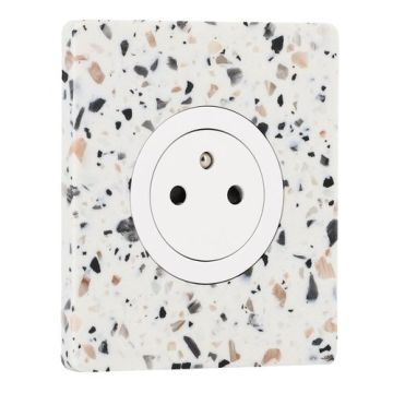 SCHNEIDER Odace Prise de courant 2P+T affleurante blanc craie et plaque simple Architecte effet terrazzo 