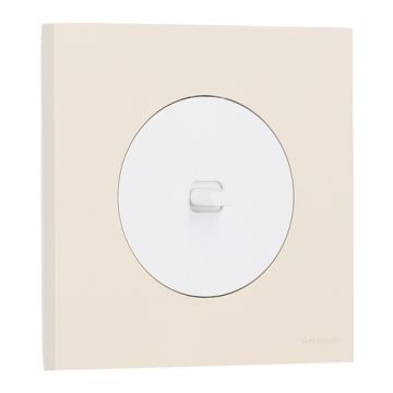 SCHNEIDER Odace Interrupteur va et vient/bouton poussoir à levier blanc craie et plaque simple beige sable