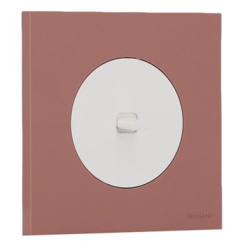 SCHNEIDER Odace Interrupteur va et vient/bouton poussoir à levier blanc craie et plaque simple rose grenat