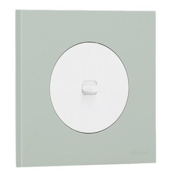 SCHNEIDER Odace Interrupteur va et vient/bouton poussoir à levier blanc craie et plaque simple vert jade