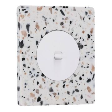 SCHNEIDER Odace Interrupteur va et vient/bouton poussoir à levier blanc craie et plaque simple Architecte effet Terrazzo