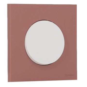 SCHNEIDER Odace Interrupteur va et vient/bouton poussoir blanc craie et plaque simple rose grenat