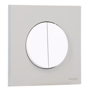 SCHNEIDER Odace Interrupteur double va et vient/bouton poussoir blanc craie et plaque simple gris galet