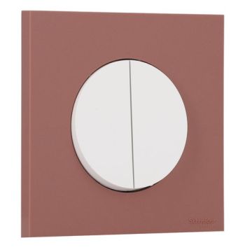 SCHNEIDER Odace Interrupteur double va et vient/bouton poussoir blanc craie et plaque simple rose grenat