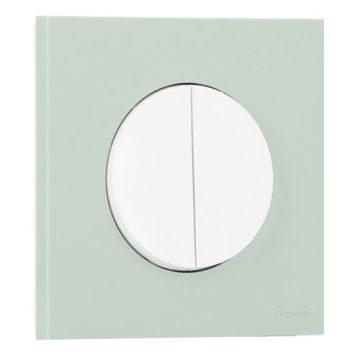 SCHNEIDER Odace Interrupteur double va et vient/bouton poussoir blanc craie et plaque simple vert jade