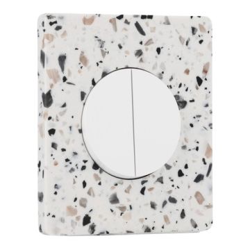 SCHNEIDER Odace Interrupteur double va et vient/bouton poussoir blanc craie et plaque simple Architecte effet terrazzo