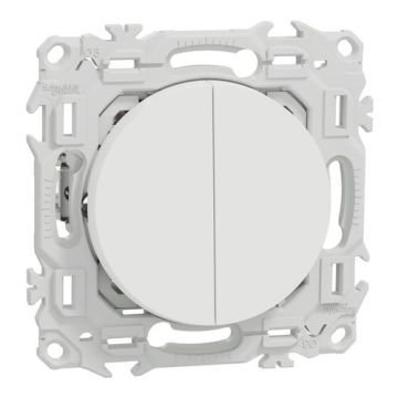 SCHNEIDER Odace Interrupteur double va et vient/bouton poussoir avec griffes blanc craie - S925214