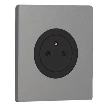 SCHNEIDER Odace Prise de courant 2P+T affleurante noir onyx et plaque simple Architecte titane