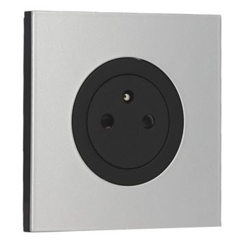 SCHNEIDER Odace Prise de courant 2P+T affleurante noir onyx et plaque simple aluminium