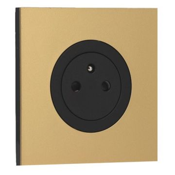 SCHNEIDER Odace Prise de courant 2P+T affleurante noir onyx et plaque simple laiton