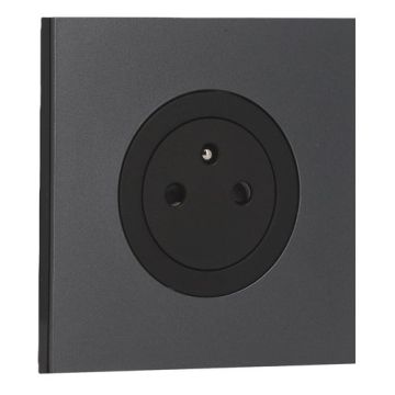 SCHNEIDER Odace Prise de courant 2P+T affleurante noir onyx et plaque simple perle noire