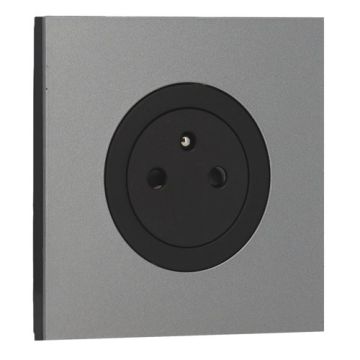 SCHNEIDER Odace Prise de courant 2P+T affleurante noir onyx et plaque simple titane