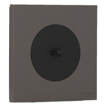 SCHNEIDER Odace Interrupteur va et vient/bouton poussoir à levier noir onyx et plaque simple gris basalte