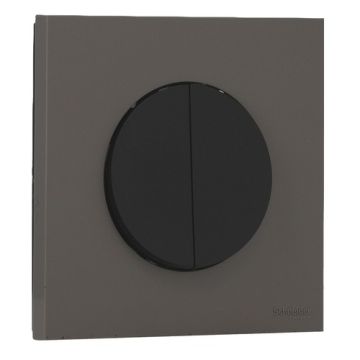 SCHNEIDER Odace Interrupteur double va et vient/bouton poussoir noir onyx et plaque simple gris basalte