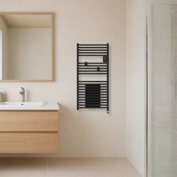 Sèche serviettes connecté avec soufflerie Thermor Riva 5 1500W noir carbone - photo ambiance salle de bain