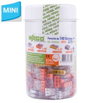 WAGO Flacon de 100 mini-bornes de connexion 2, 3, 5,et 8 fils S2273