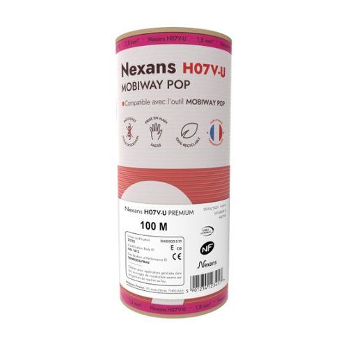 Bobine de 100m de fil électrique rigide Nexans Mobiway Pop rouge 1,5²