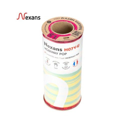 Bobine de 100m de fil électrique rigide H07VU vert/jaune 1,5mm² Nexans Mobiway Pop