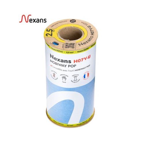 bobine de 100m de fil électrique H07VU 2,5mm² bleu Nexans Mobiway Pop