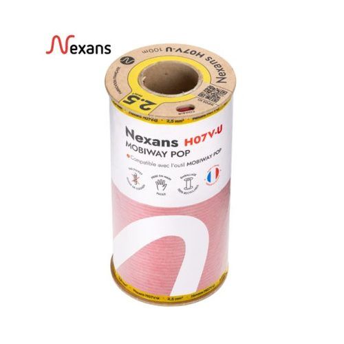 Bobine de 100m de fil électrique rigide H07VU Nexans Mobiway Pop 2,5mm² rouge